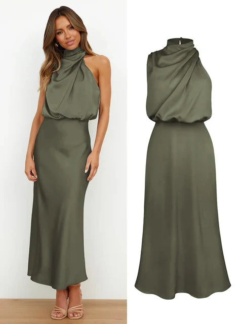 VELANORA- Elegant Satin Maxi Dress