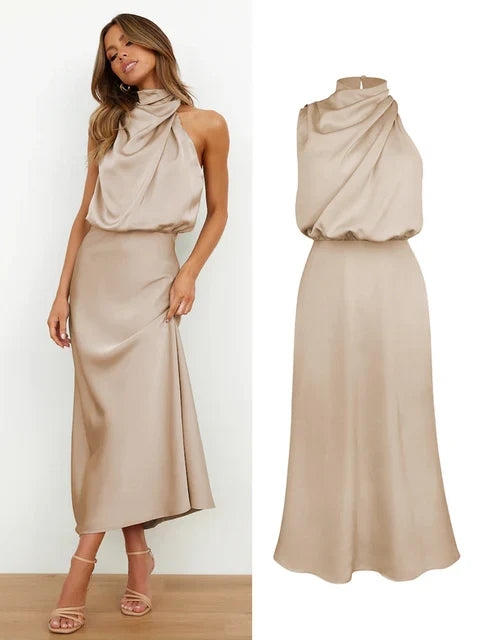 VELANORA- Elegant Satin Maxi Dress