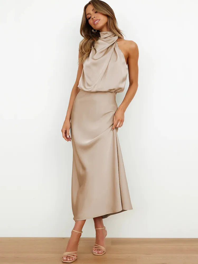 VELANORA- Elegant Satin Maxi Dress