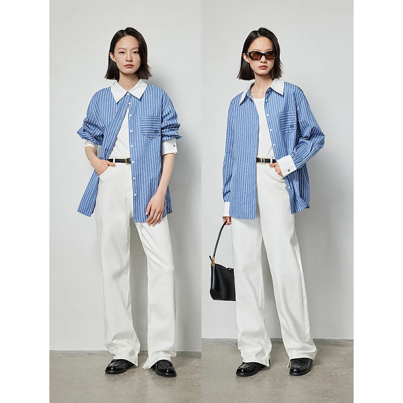 Polo a manica lunga a righe da donna con collo e camicetta larga di Toverjeugd