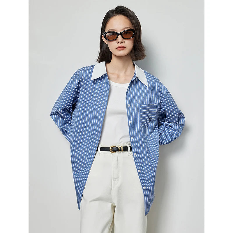 Polo a manica lunga a righe da donna con collo e camicetta larga di Toverjeugd