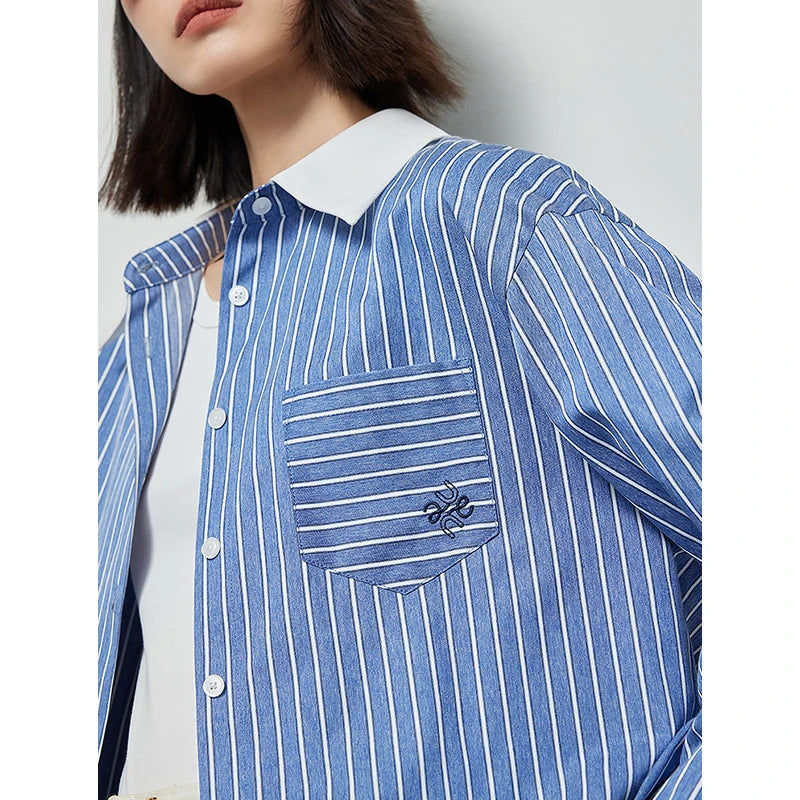 Polo a manica lunga a righe da donna con collo e camicetta larga di Toverjeugd