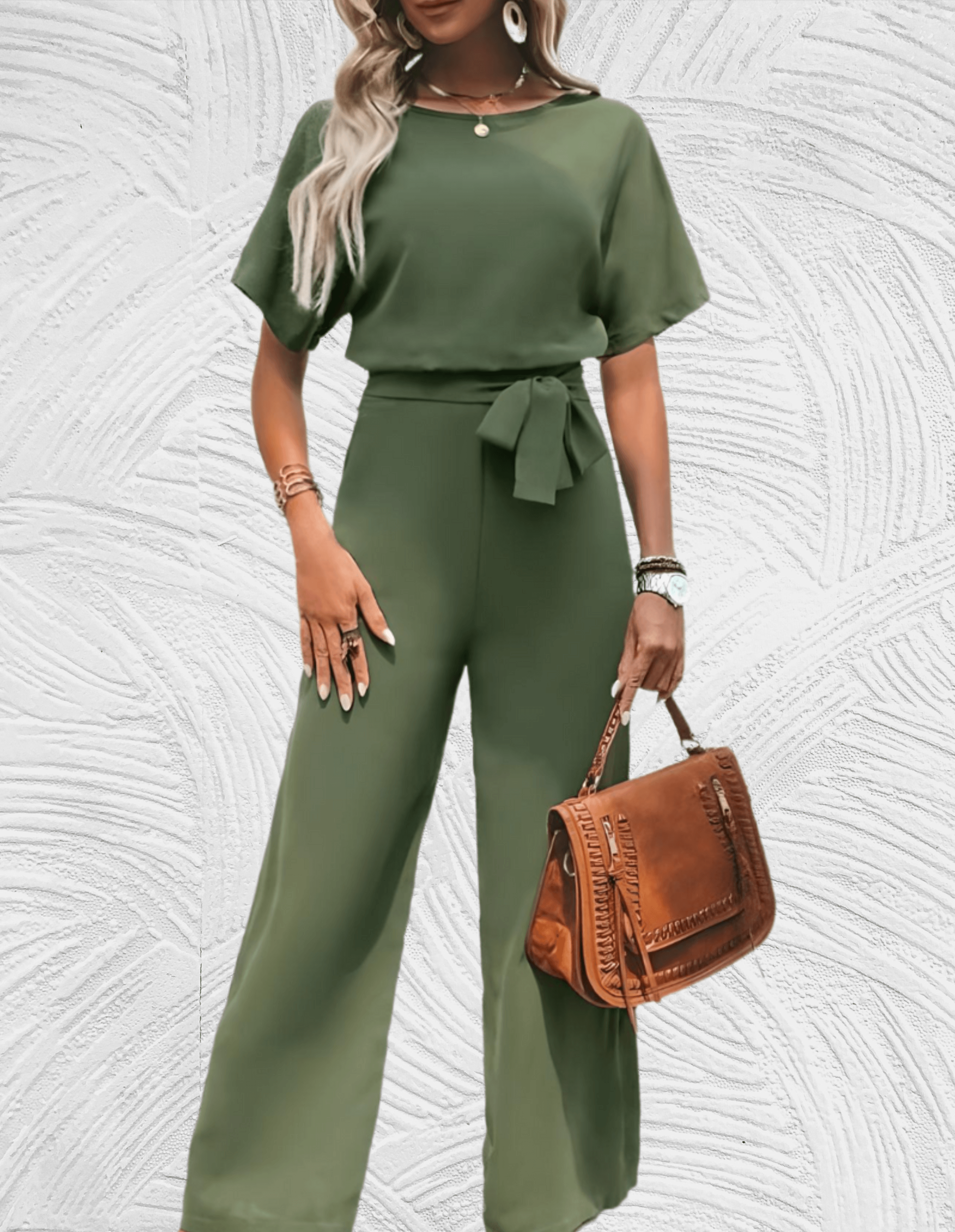 Velanora- Tuta aderente elegante con maniche larghe e pantaloni larghi con fiocchi laterali