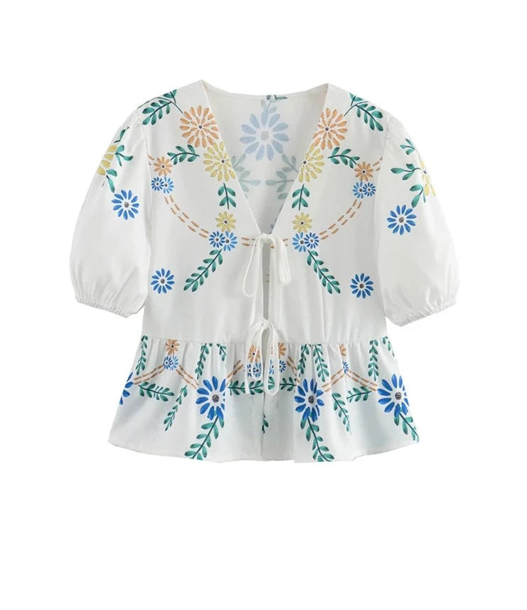 BlossomGrace Camicia di Lino con Stampa Floreale
