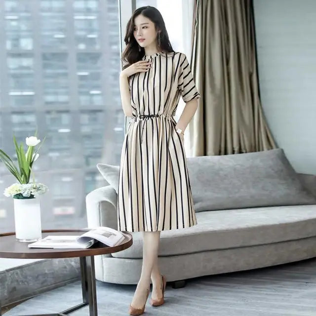 BelleVie Vestito Midi Estivo a Righe