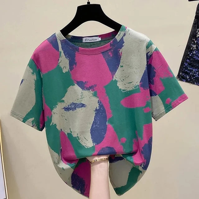 T-shirt vintage à imprimé tie dye pour femmes