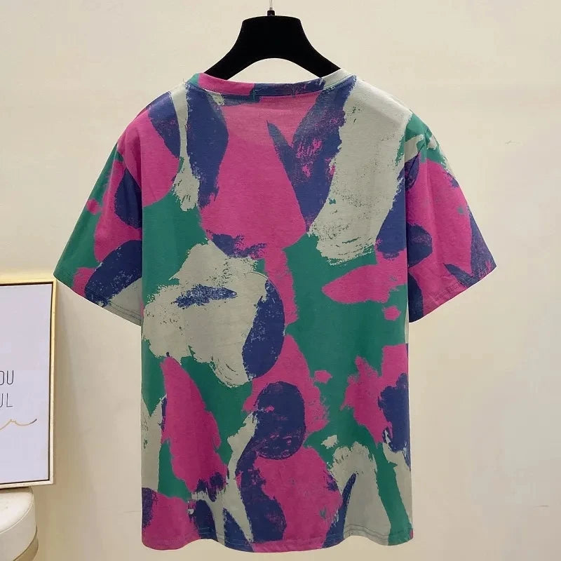 T-shirt vintage à imprimé tie dye pour femmes