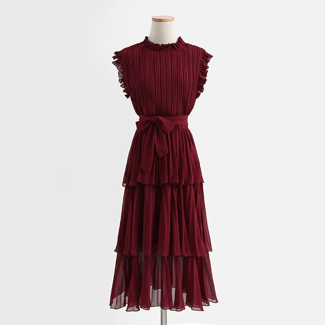 Tingfly Women's Summer Dress with Ruffles and Stand Collar