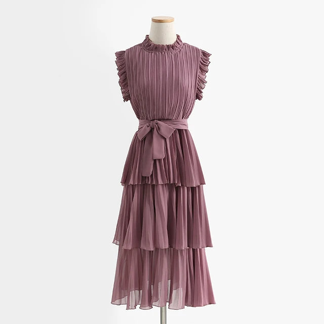 Tingfly Women's Summer Dress with Ruffles and Stand Collar