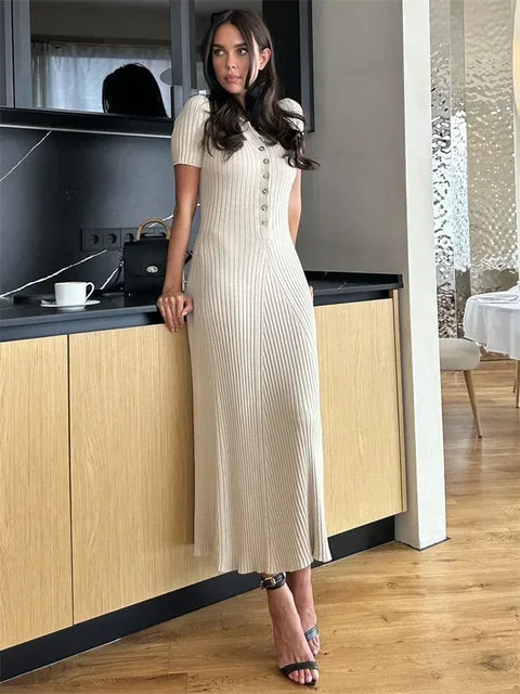 Witte Gebreide Maxi Jurk