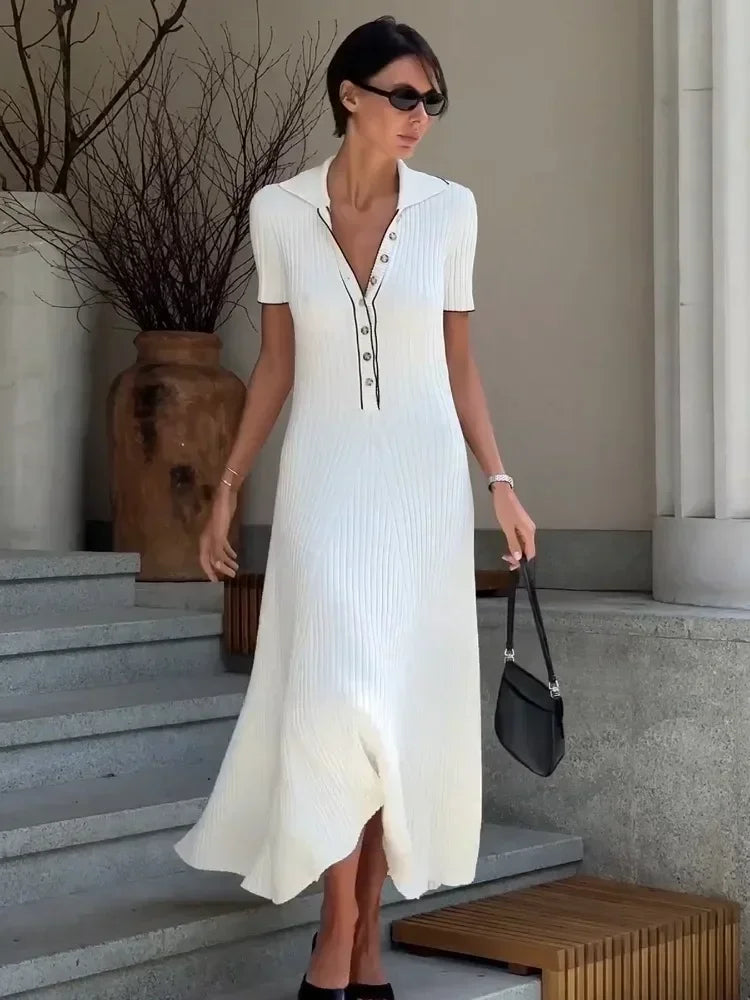 Witte Gebreide Maxi Jurk
