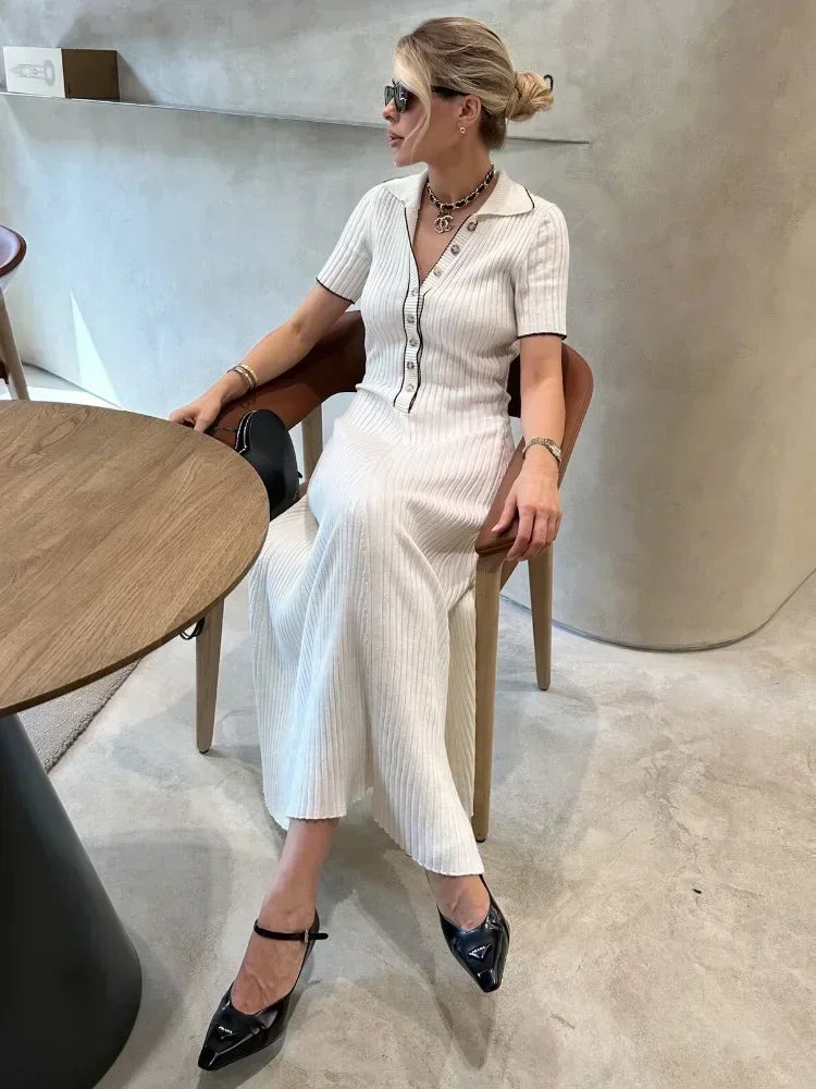 Witte Gebreide Maxi Jurk