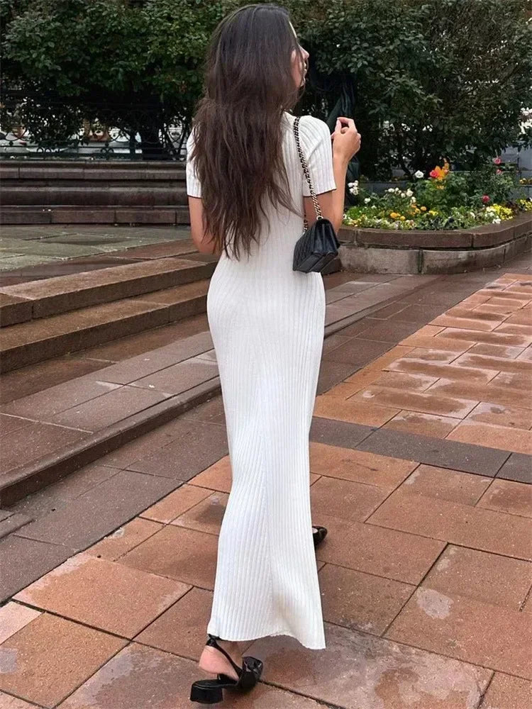 Witte Gebreide Maxi Jurk