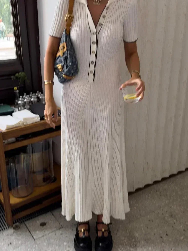 Witte Gebreide Maxi Jurk