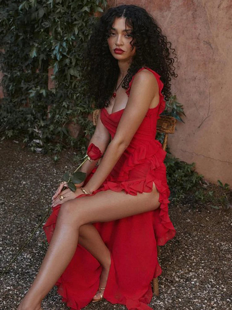 Betoverende Lange Maxi-Jurk met Ruches - ModeMeester