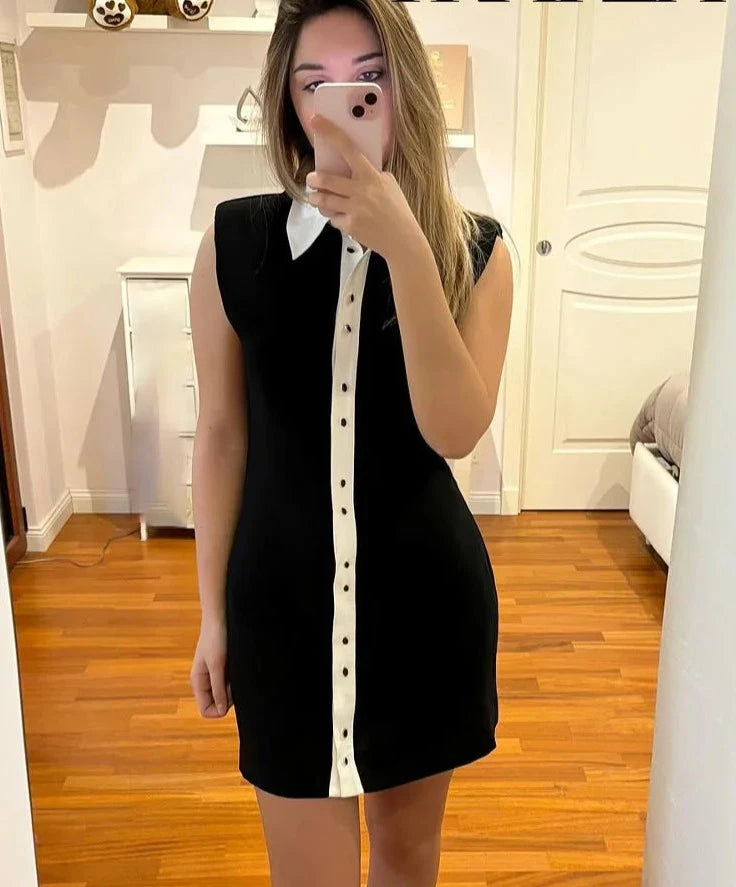 Trendy Lente Mode Zwarte Mini Jurk