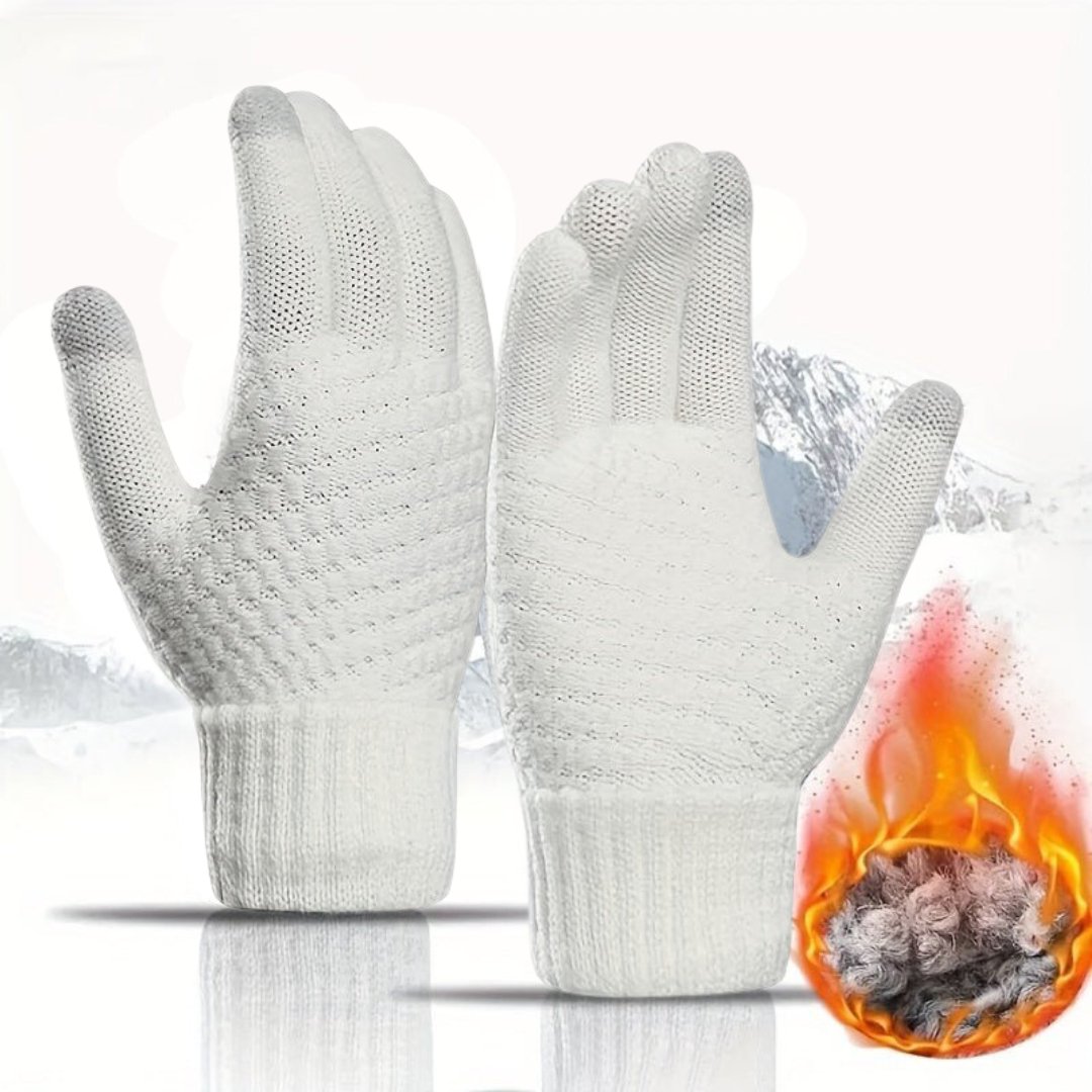 Witte Ulivor fleece handschoenen met warme voering en touchscreen-compatibele vingertoppen. Unisex ontwerp, perfect voor winterse kou en comfort.
