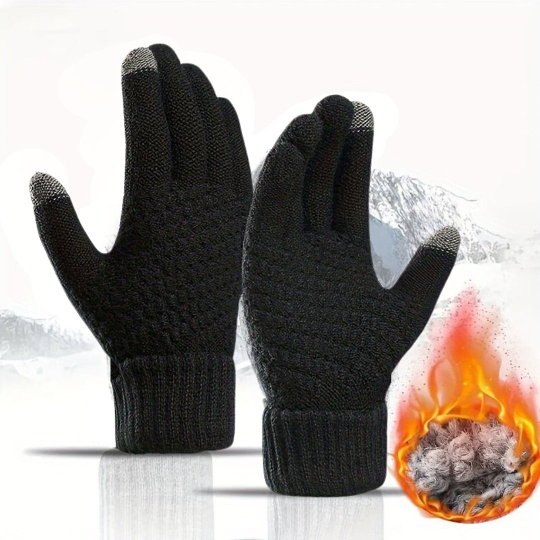 Zwarte Ulivor fleece handschoenen met warme voering en touchscreen-compatibele vingertoppen. Perfect voor unisex gebruik tijdens koude dagen, met stijlvol ontwerp en comfortabele pasvorm.