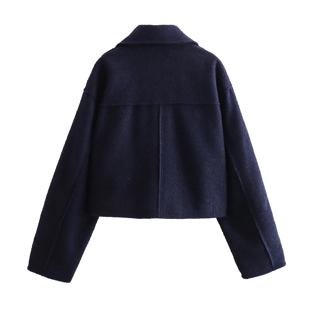 VivaChic Dames Jas met Flip Kraag en Patch Tas