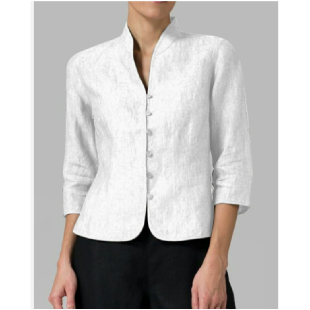 Pleun | Chambray blouse with stand-up collar