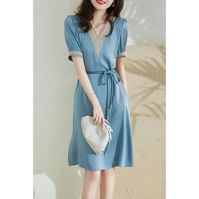 Nova Vestito Patchwork All'Uncinetto a Scollo a V