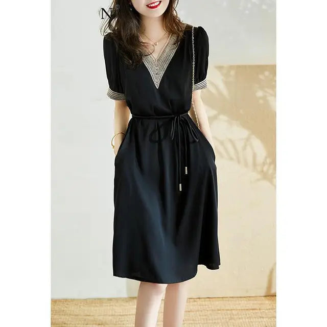 Nova Vestito Patchwork All'Uncinetto a Scollo a V