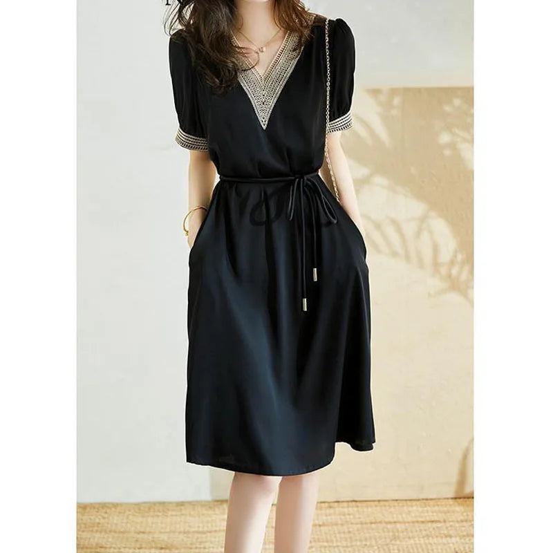 Nova Vestito Patchwork All'Uncinetto a Scollo a V