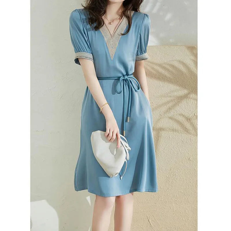 Nova Vestito Patchwork All'Uncinetto a Scollo a V
