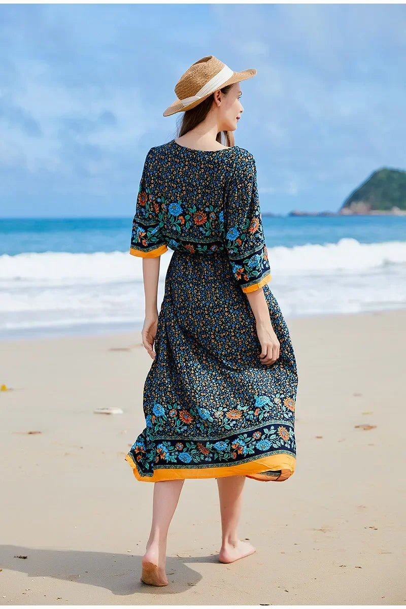 Zomerse Chic Oversized Gebloemde Jurk met Gespleten Zoom