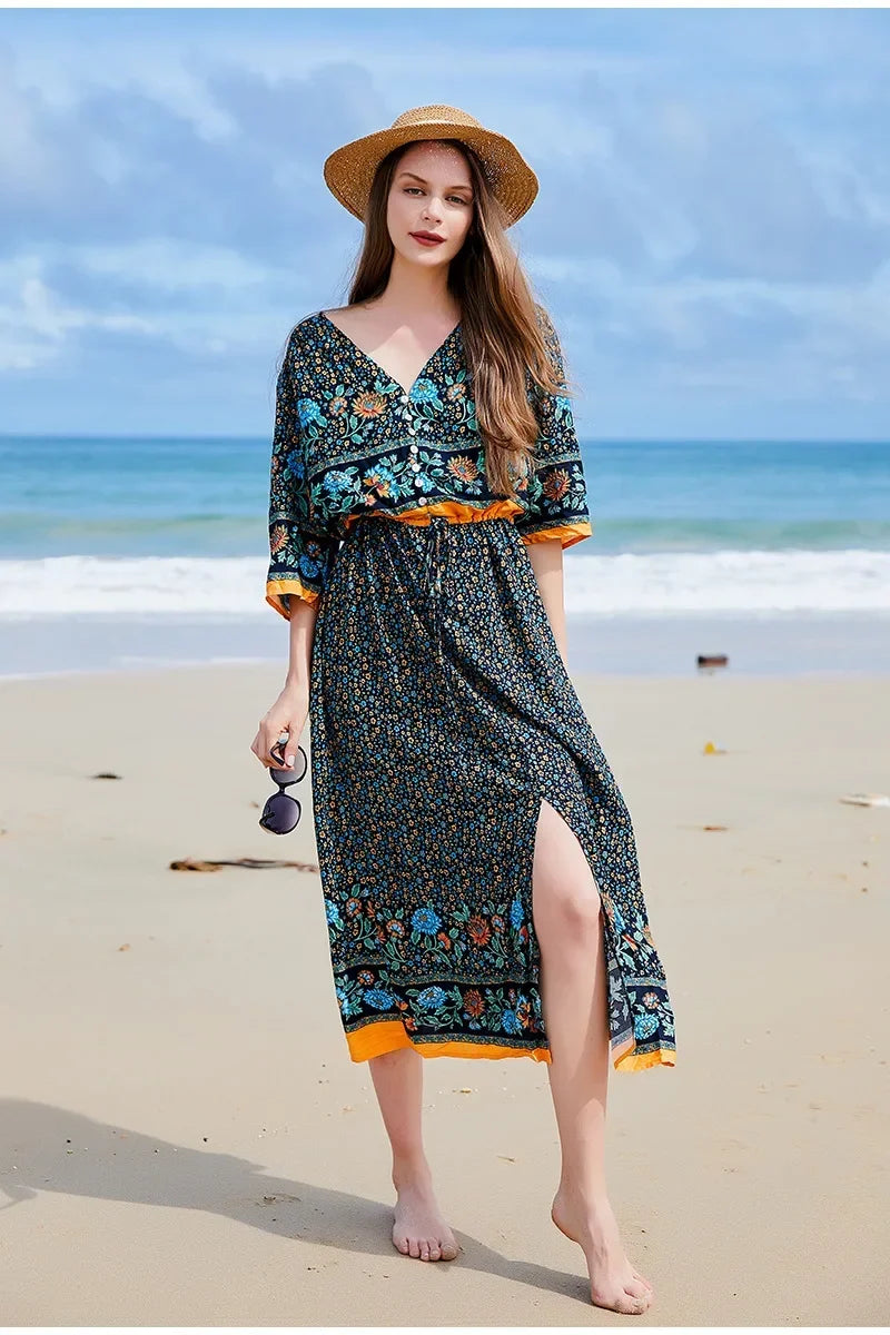 Zomerse Chic Oversized Gebloemde Jurk met Gespleten Zoom