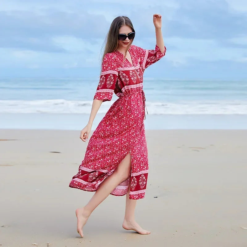 Zomerse Chic Oversized Gebloemde Jurk met Gespleten Zoom