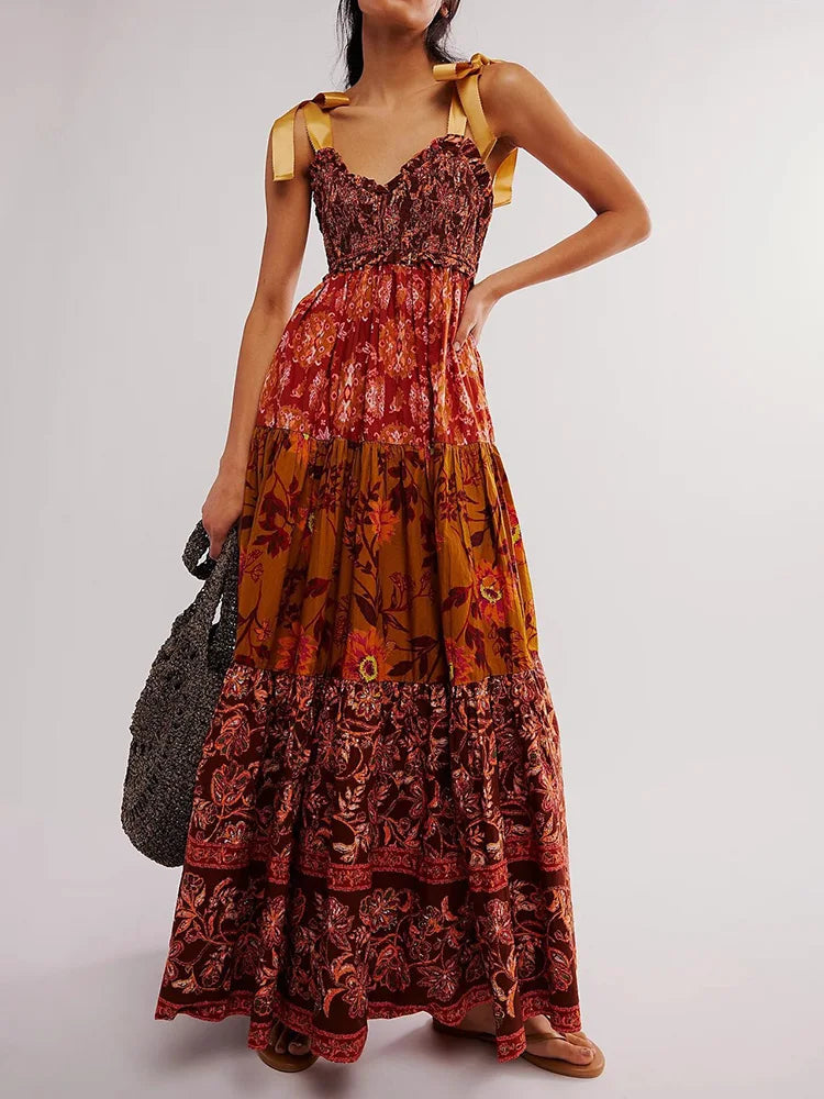 Bohemian Summer Patchwork Party Dress