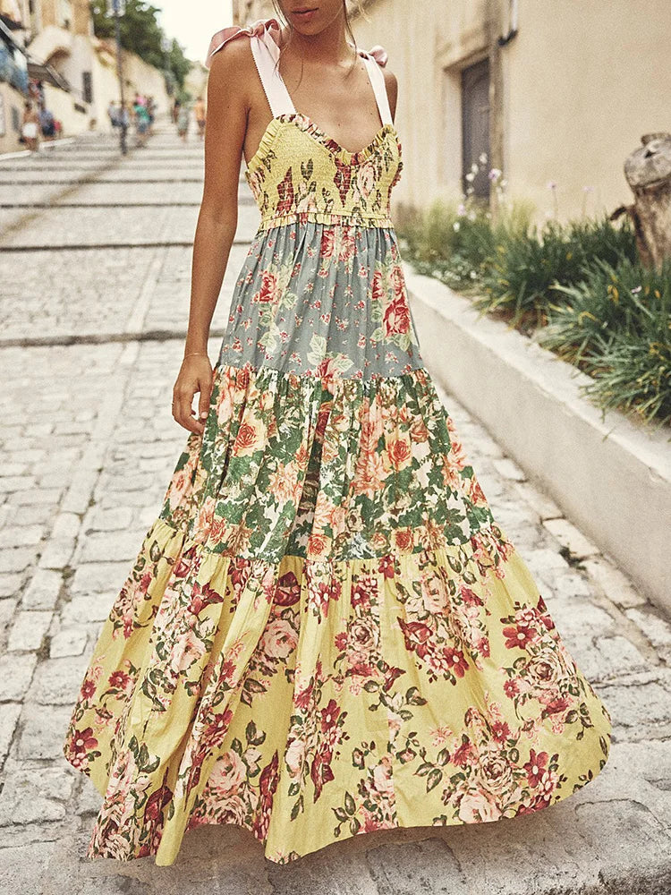 Bohemian Summer Patchwork Party Dress