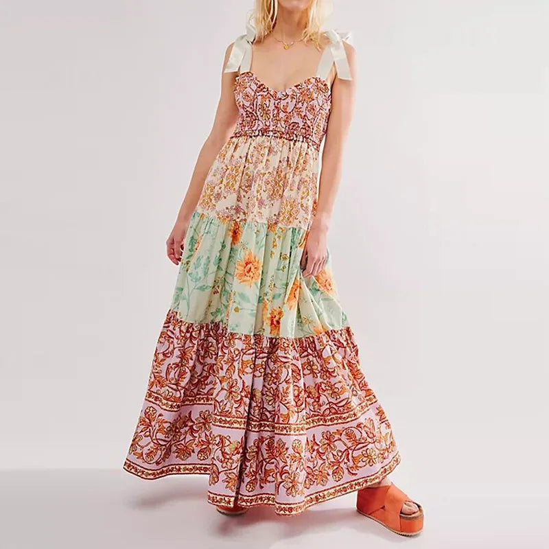 Bohemian Summer Patchwork Party Dress