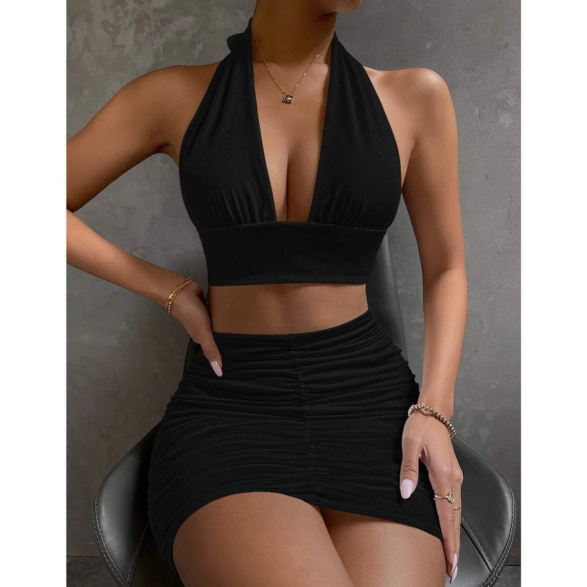 Kant V-hals Sexy Tweedelige Set