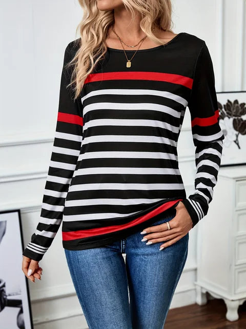 Gestreept T-shirt met Contrastkleuren voor Vrouwen