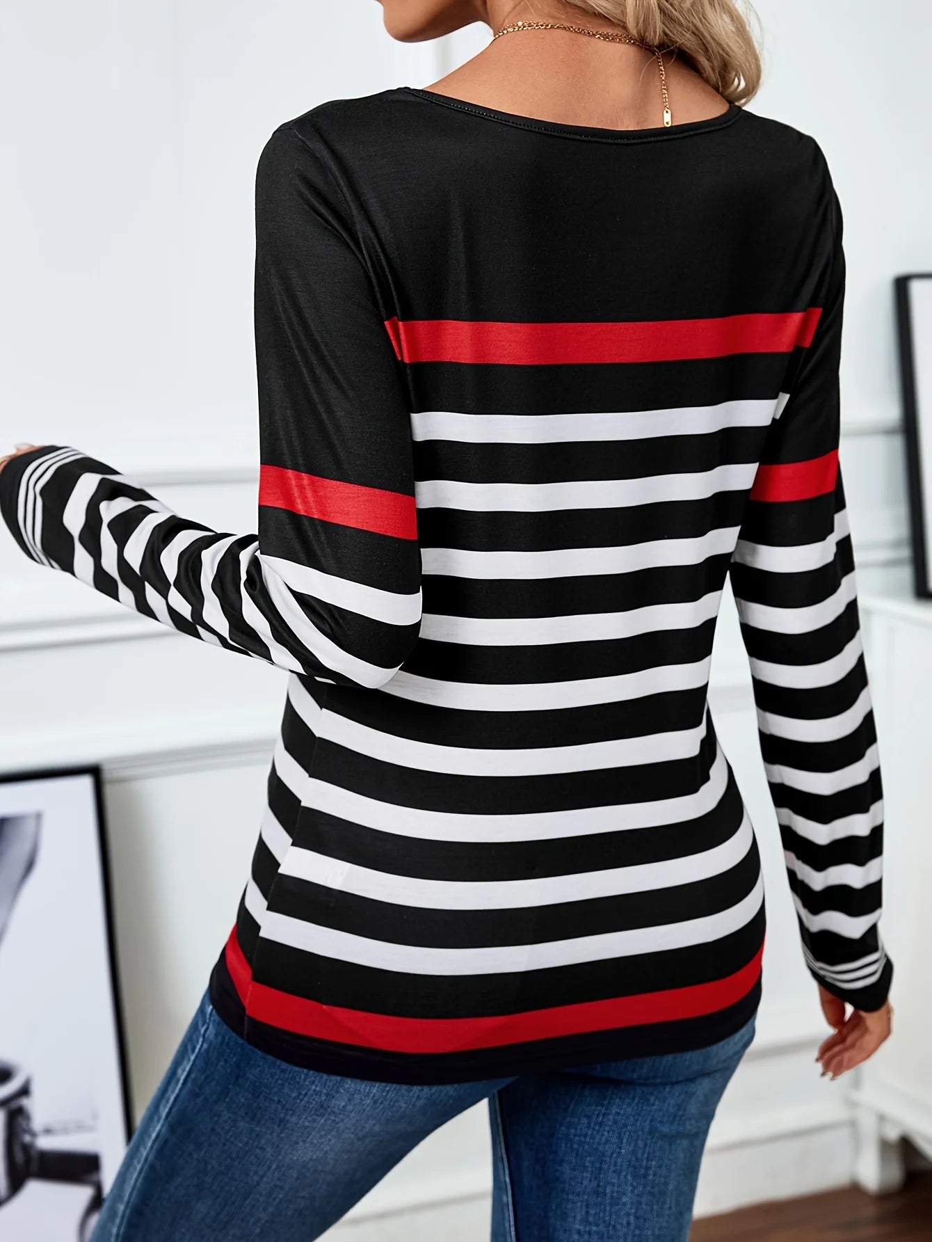 Gestreept T-shirt met Contrastkleuren voor Vrouwen