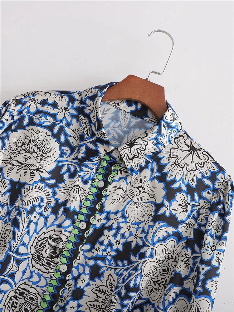 Vestito lungo stampato blu di Yunify