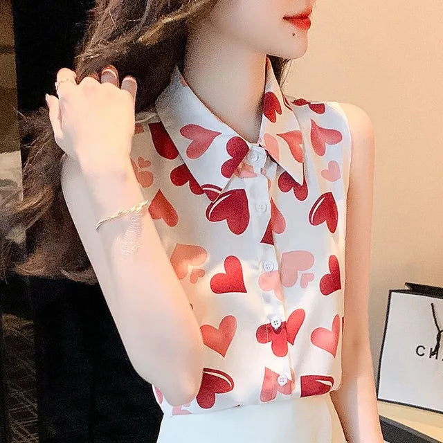Glamourous Lady Summer Blouses with Heart Pattern