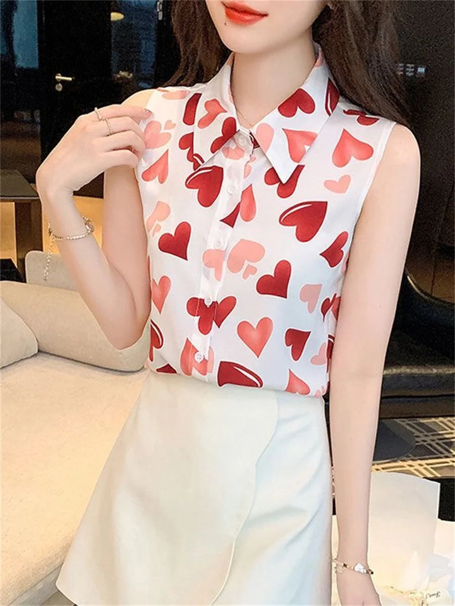 Glamourous Lady Summer Blouses with Heart Pattern