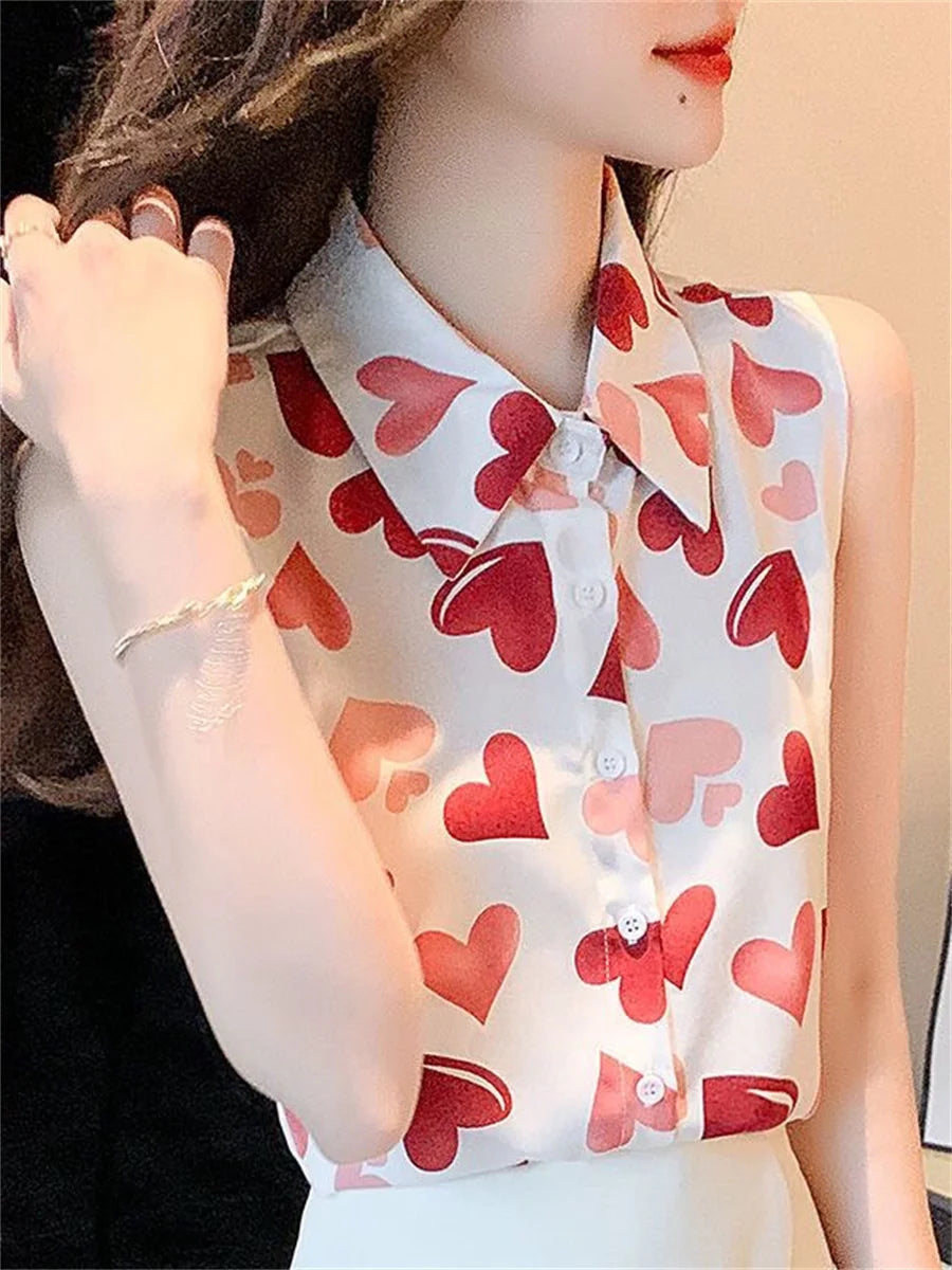 Glamourous Lady Summer Blouses with Heart Pattern