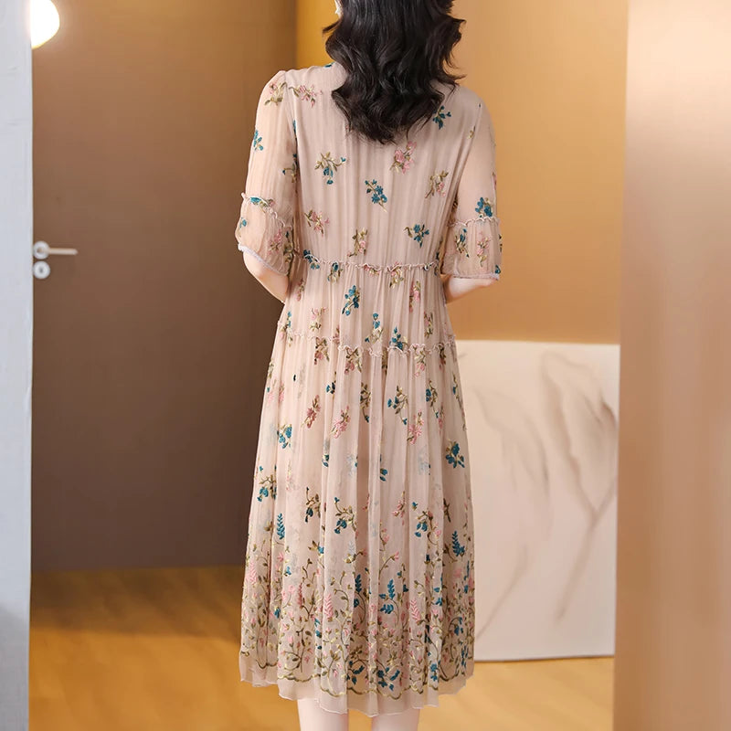 Zijden Bloemen Midi Jurk voor Dames