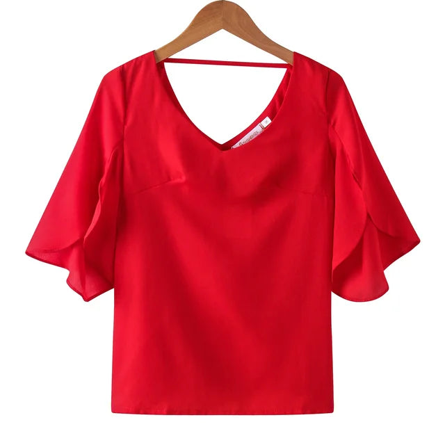 Sensual chiffon blouse with flouncy ruffles for fiery women