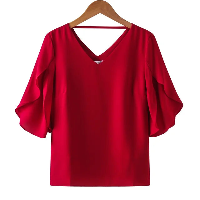Sensual chiffon blouse with flouncy ruffles for fiery women
