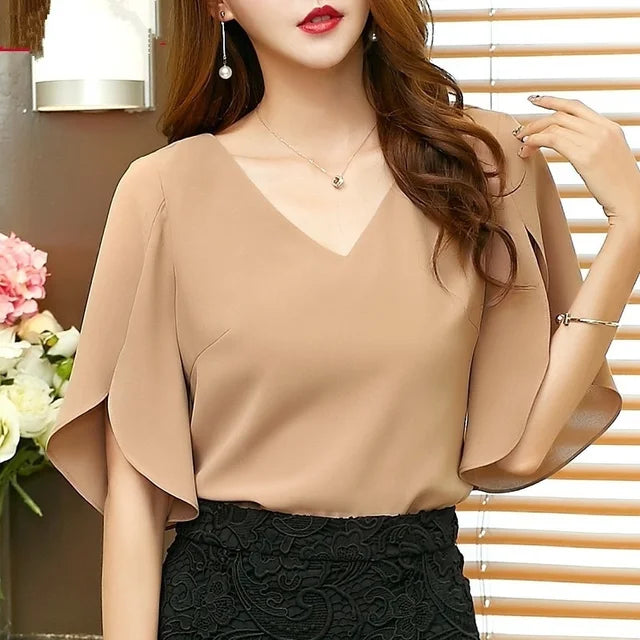 Sensual chiffon blouse with flouncy ruffles for fiery women