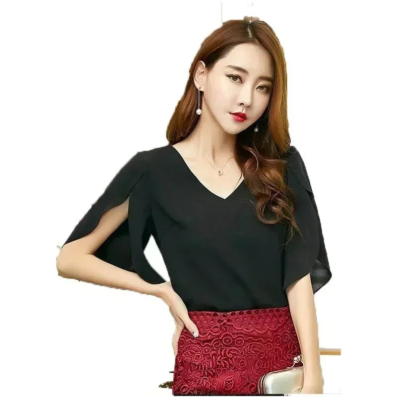 Sensual chiffon blouse with flouncy ruffles for fiery women