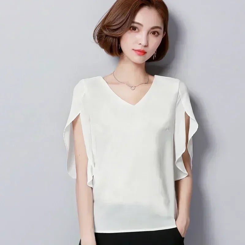 Sensual chiffon blouse with flouncy ruffles for fiery women
