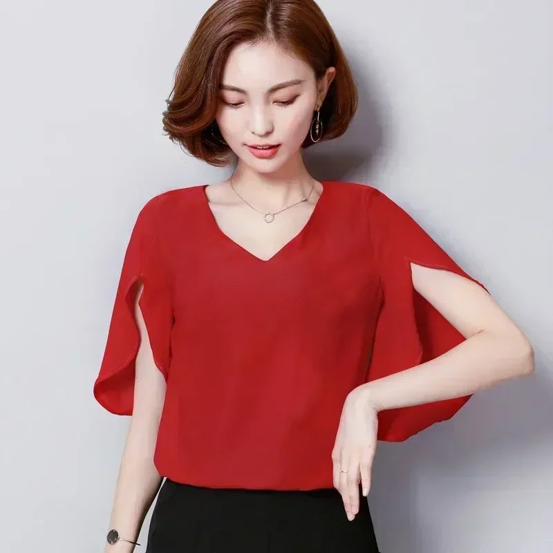 Sensual chiffon blouse with flouncy ruffles for fiery women