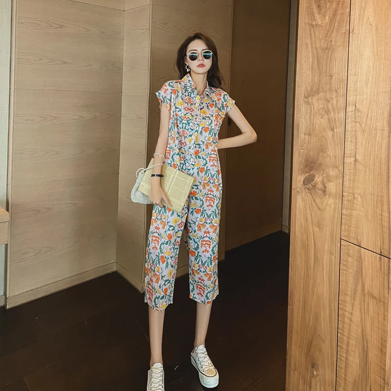 Vrouwen Jumpsuit met Vintage Bloemenprint