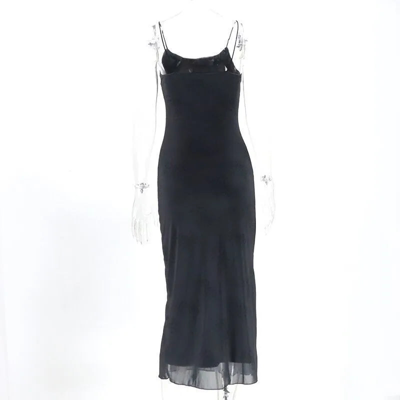 Zomer Sexy Strap Backless Zwarte Mesh Jurk